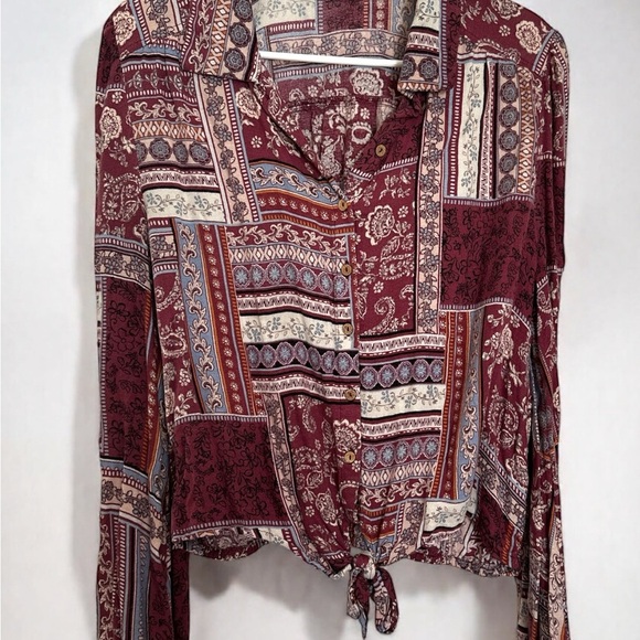 AMERICAN RAG Womens Red Printed Long Sleeve Collared Button Up Top Large - Picture 8 of 8